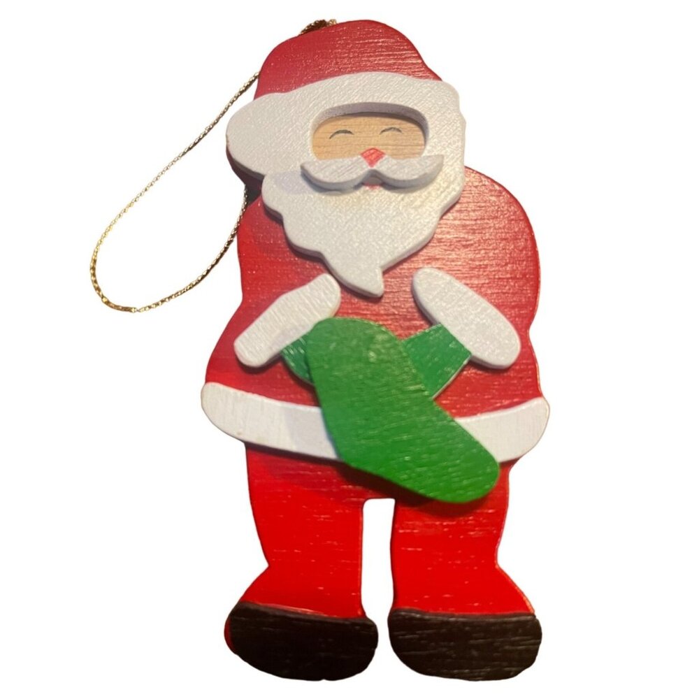 ROC Christmas layered wood Santa ornament stocking red green Taiwan READ